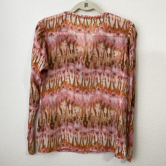 Sundance Womens Blouse Top Size S 100% Silk Tie Dye Boho Embroidered - Picture 2 of 7